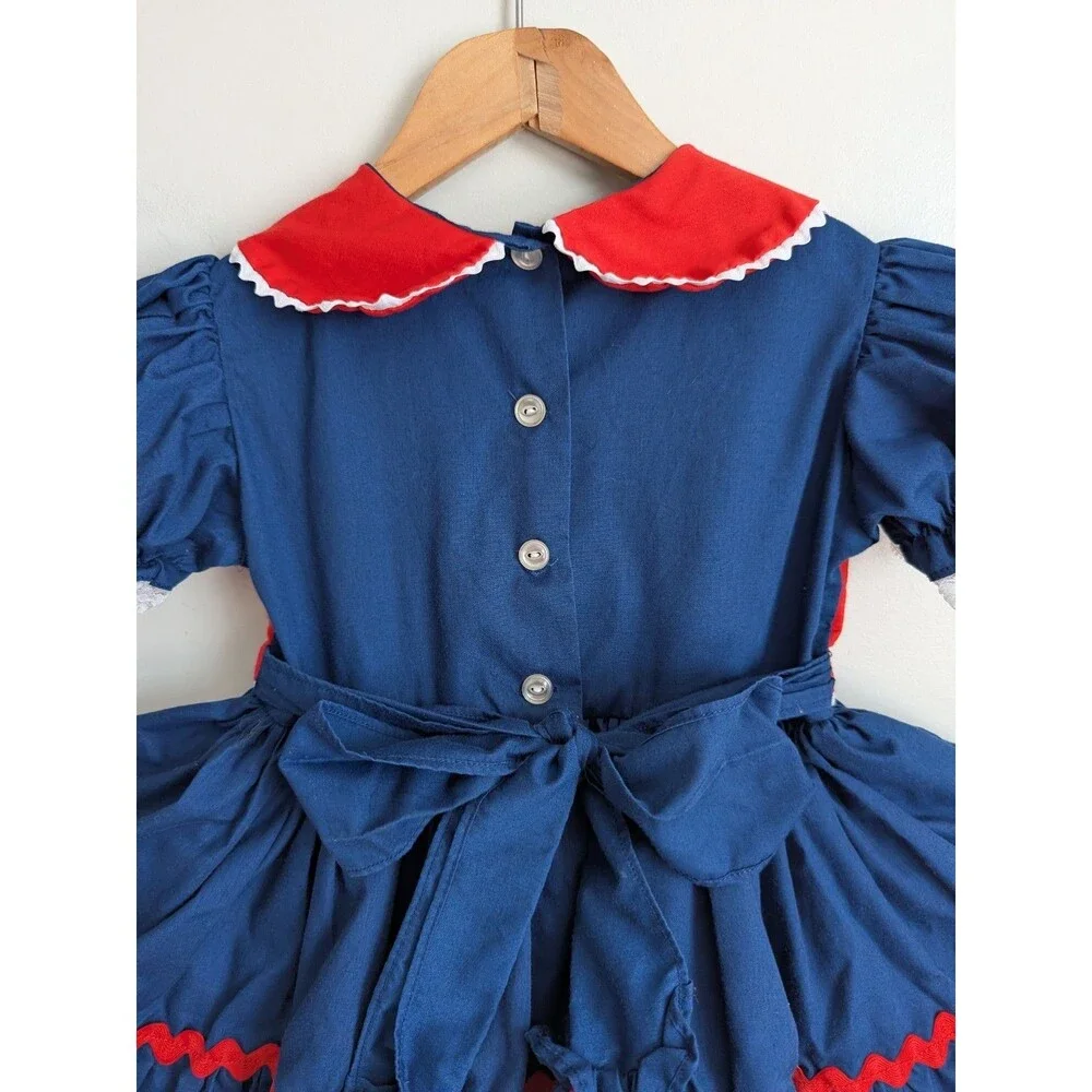 Vintage Full Circle Toddler Dress Red Blue Americana Patriotic Dirndl Lace Bell